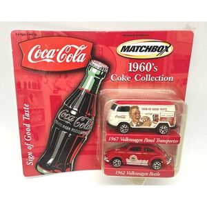 Matchbox 1960s Coke Collection VW Beetle & Transporter Set Red White Diecast